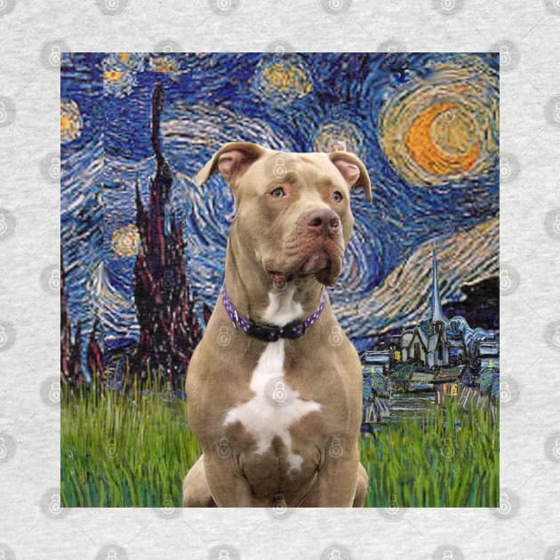 Pit Bull in Adaptation of Starry Night by Van Gogh by Dogs Galore and More